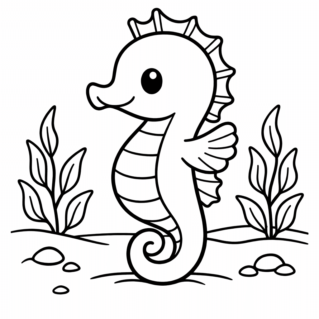 Free printable coloring page: Object Only: Two Or Three Seahorses Side By Side, Simple And Adorable, No Background, for ages 3-6