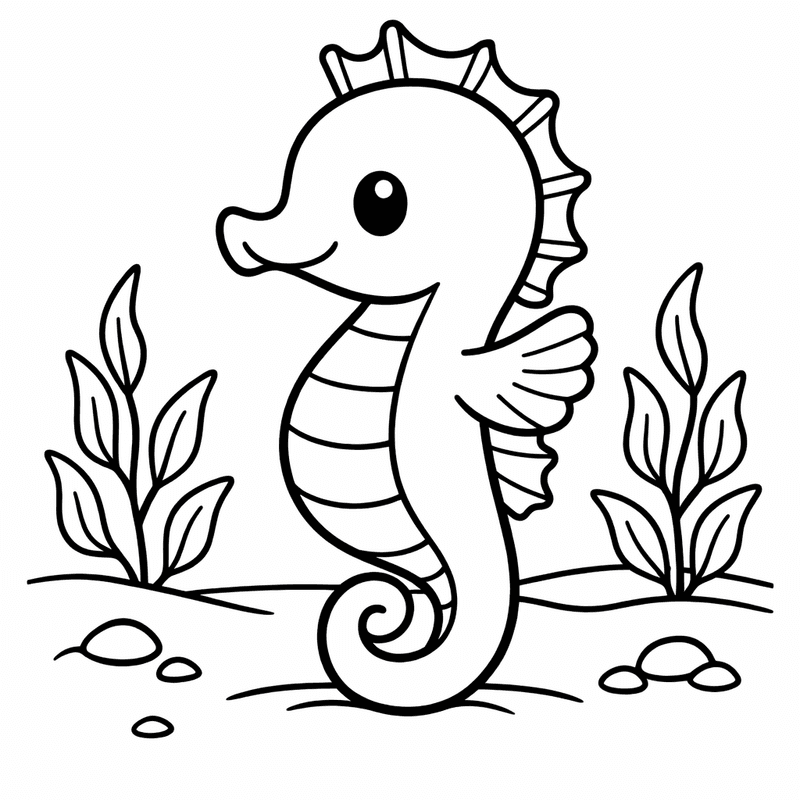 Free printable coloring page: Seahorse Vertical, for ages 3-6