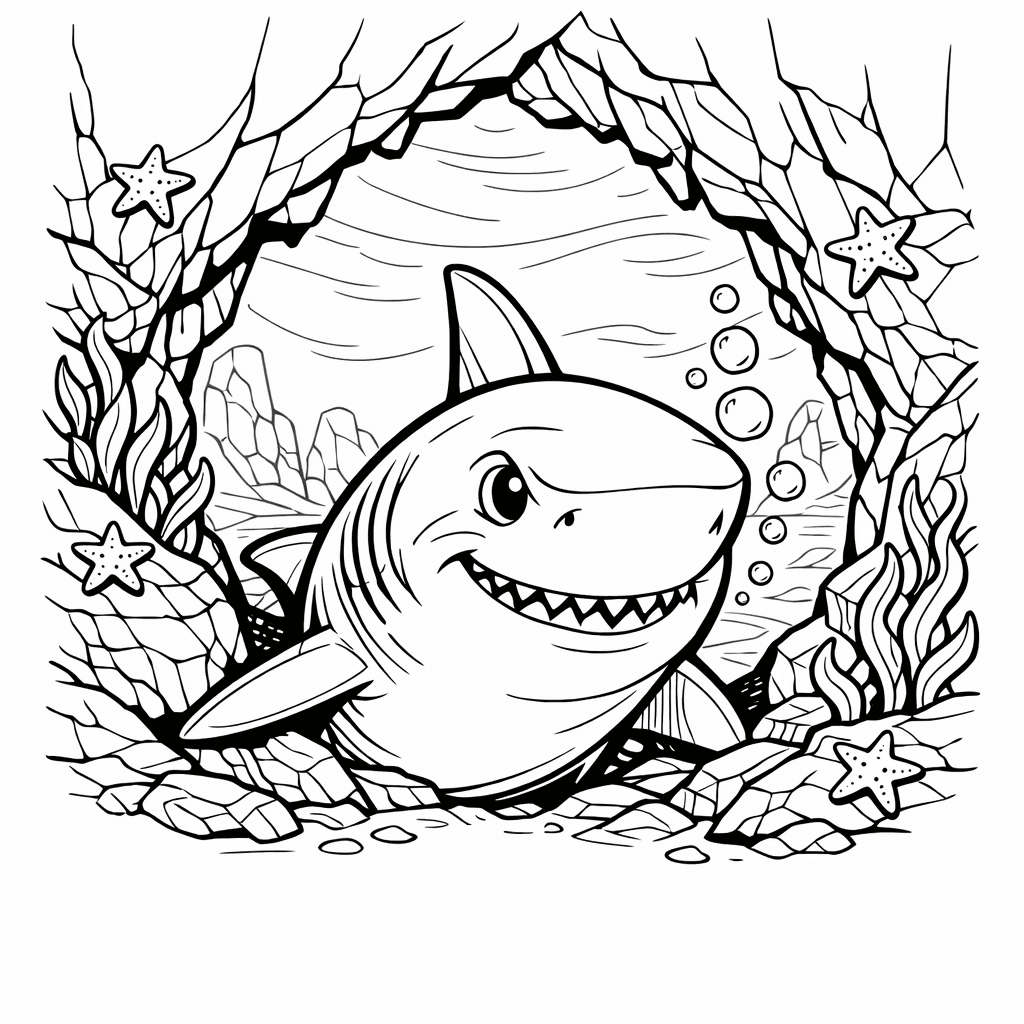 Free printable coloring page: Object Only: A Cute Shark With Clean Outlines, No Background, for ages 7-12