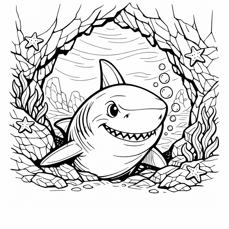 Free printable coloring page: Shark Swimming, for ages 7-12
