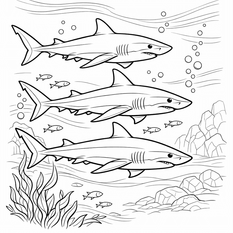 Free printable coloring page: Shark Swimming, for ages 7-12