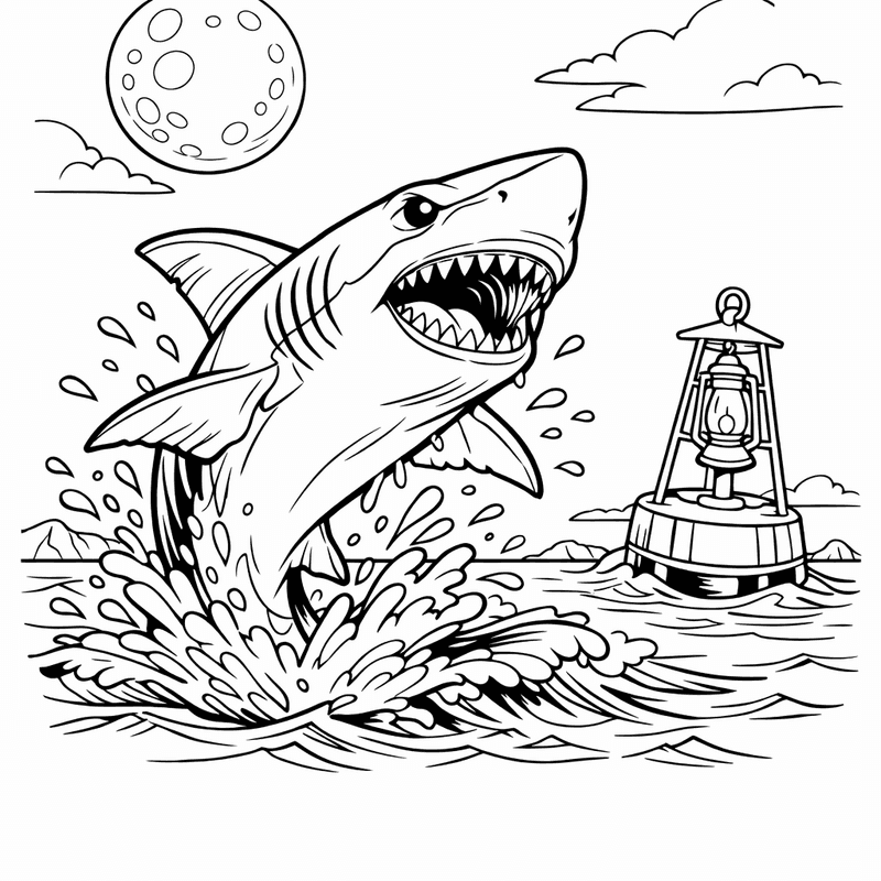 Free printable coloring page: Object Only: A Cute Shark With Clean Outlines, No Background, for ages 7-12