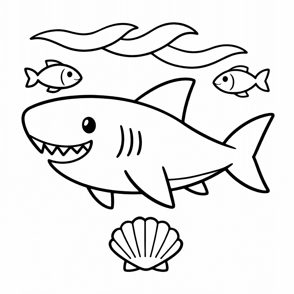 Free printable coloring page: Friendly Shark, for ages 3-6