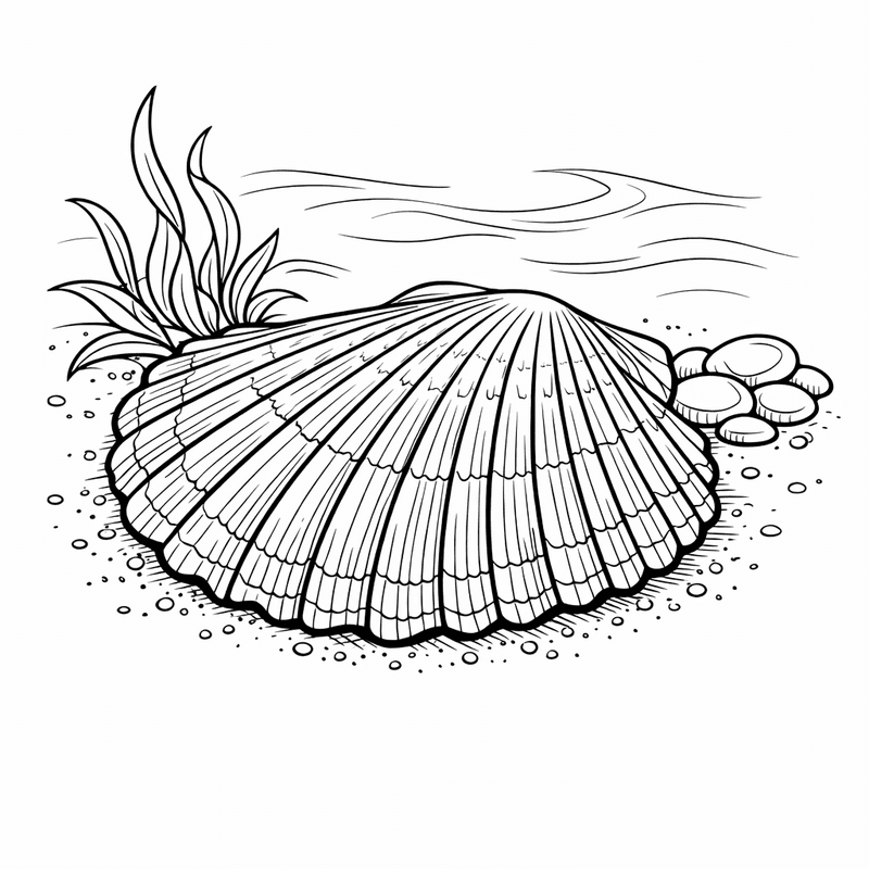 Free printable coloring page: Shell And Sand, for ages 7-12