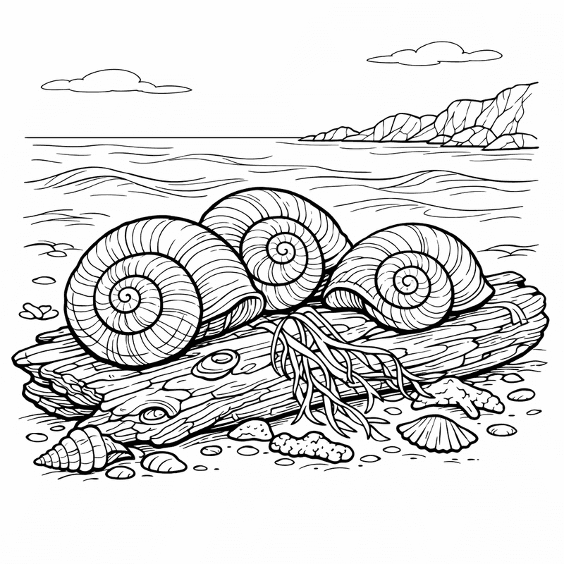 Free printable coloring page: Shell Collection, for ages 7-12