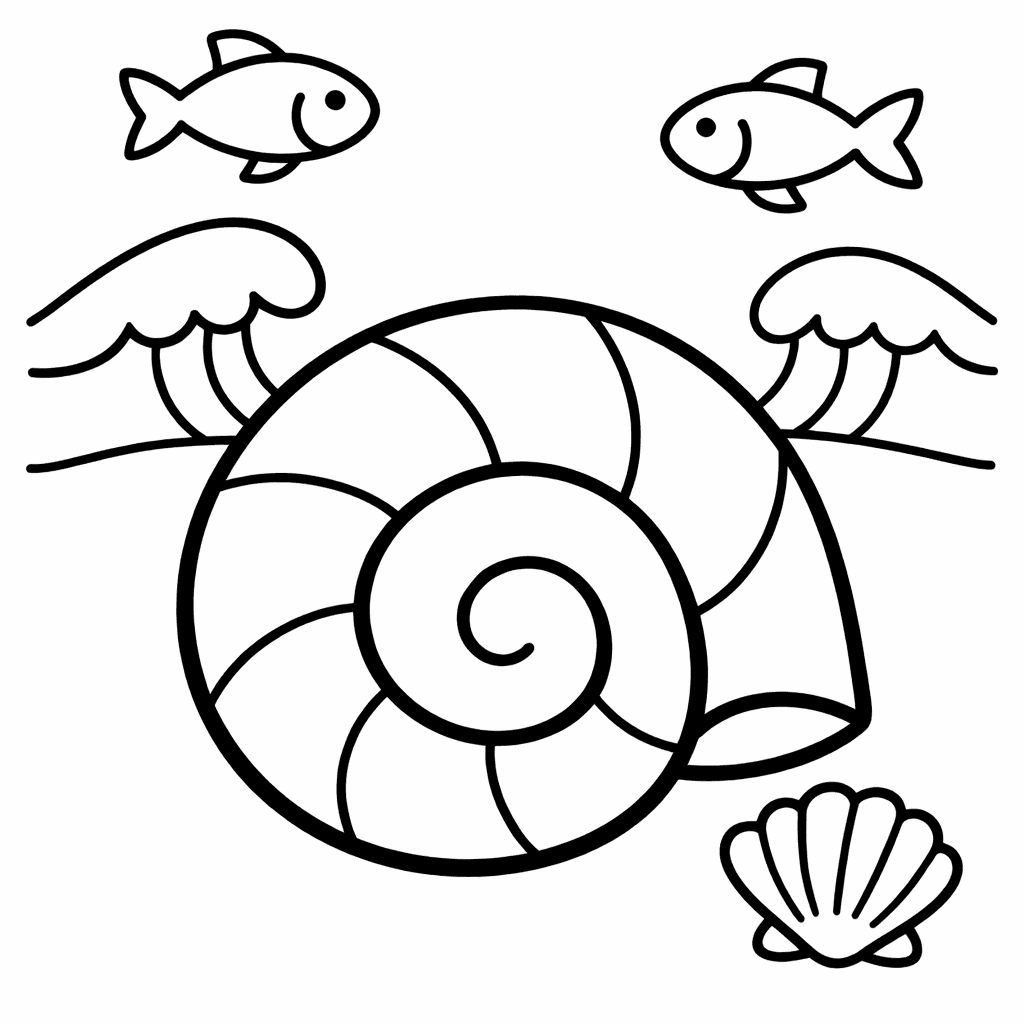 Free printable coloring page: Shell And Starfish, for ages 3-6