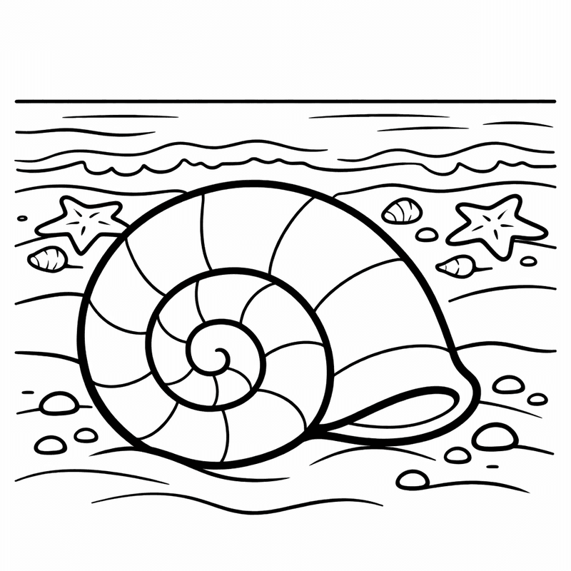 Free printable coloring page: Conch Shell, for ages 3-6
