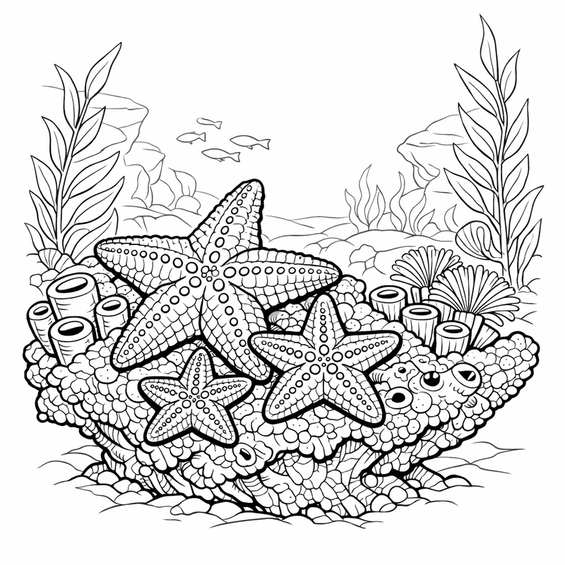 Free printable coloring page: Object Only: Two Or Three Starfishs Side By Side, Simple And Adorable, No Background, for ages 7-12