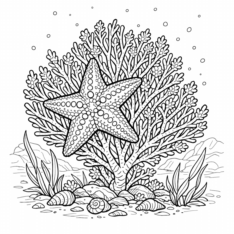 Free printable coloring page: Starfish On Rock, for ages 7-12