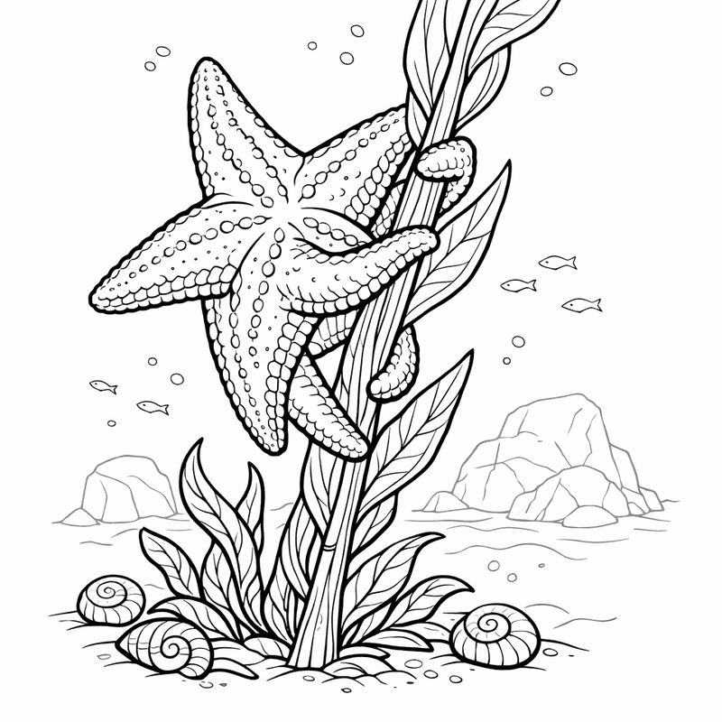 Free printable coloring page: Starfish And Shells, for ages 7-12