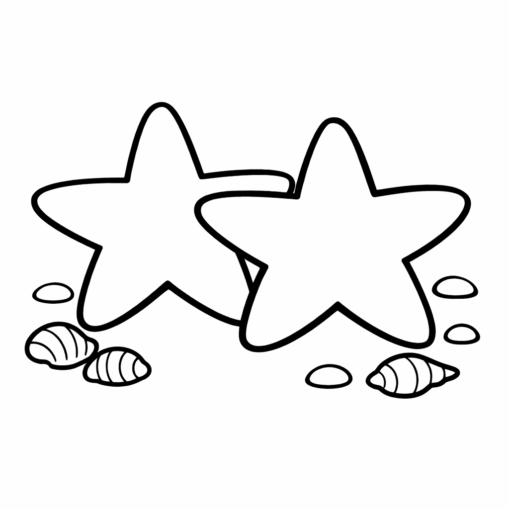 Free printable coloring page: Starfish And Shells, for ages 3-6