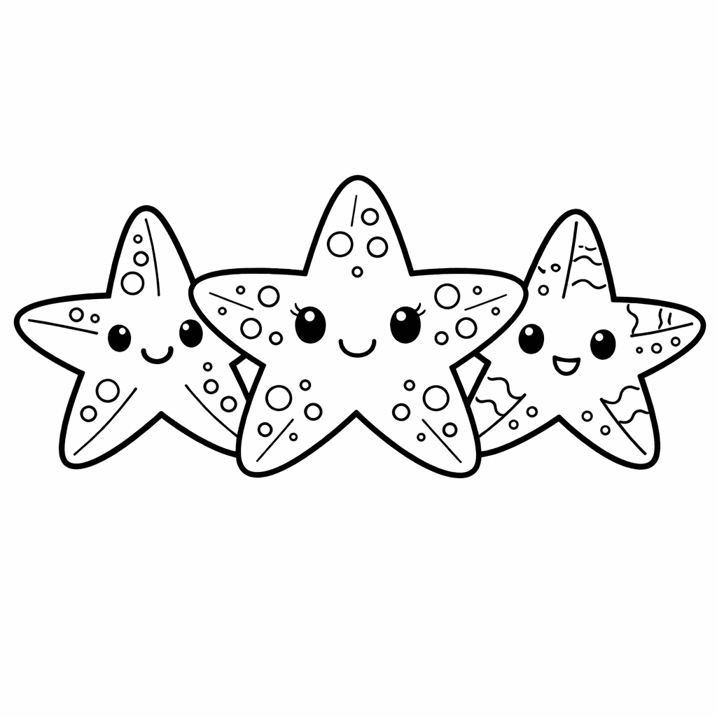 Free printable coloring page: Starfish On Sand, for ages 3-6