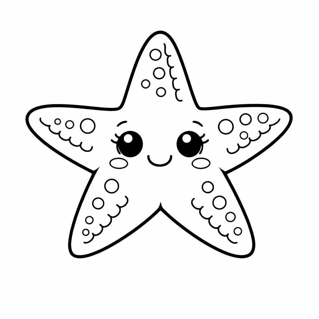 Free printable coloring page: Object Only: A Cute Starfish With Clean Outlines, No Background, for ages 3-6