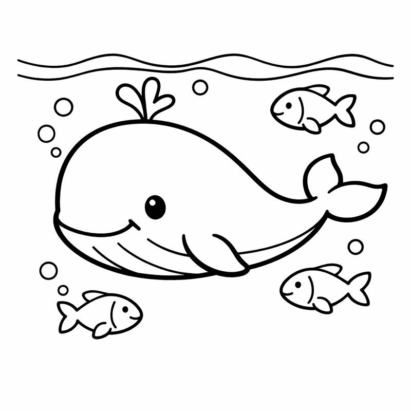 Free printable coloring page: Whale And Waves, for ages 3-6