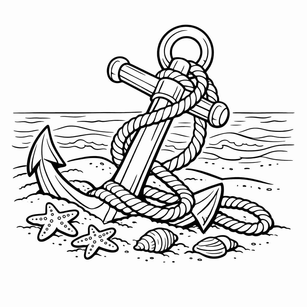 Free printable coloring page: Anchor On Ship, for ages 7-12