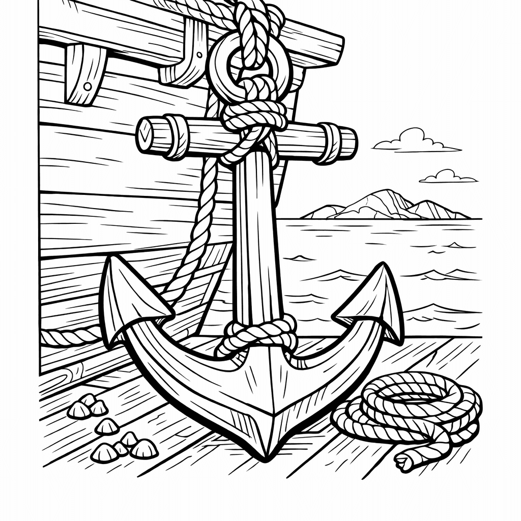 Free printable coloring page: Anchor And Chain, for ages 7-12