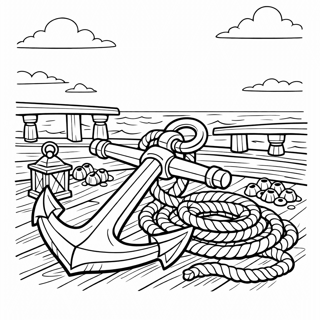 Free printable coloring page: Object Only: A Cute Anchor With Clean Outlines, No Background, for ages 7-12