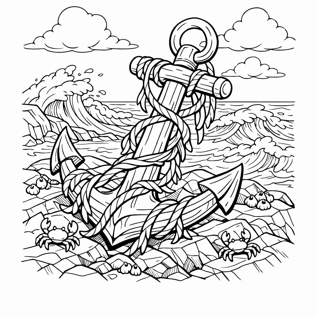 Free printable coloring page: Object Only: Two Or Three Anchors Side By Side, Simple And Adorable, No Background, for ages 7-12