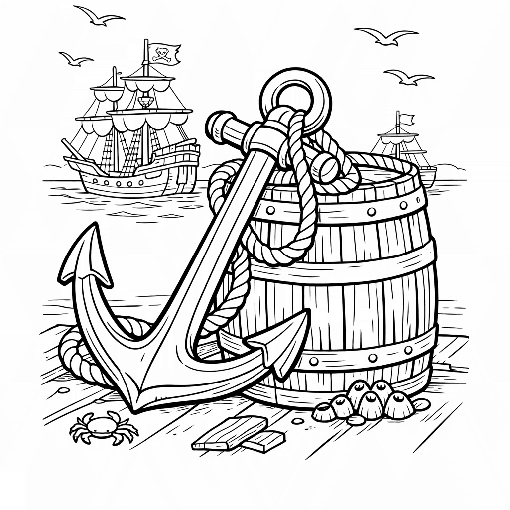 Anchor Coloring Page — Anchor And Waves