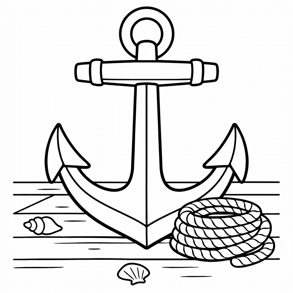 Free printable coloring page: Anchor And Waves, for ages 3-6