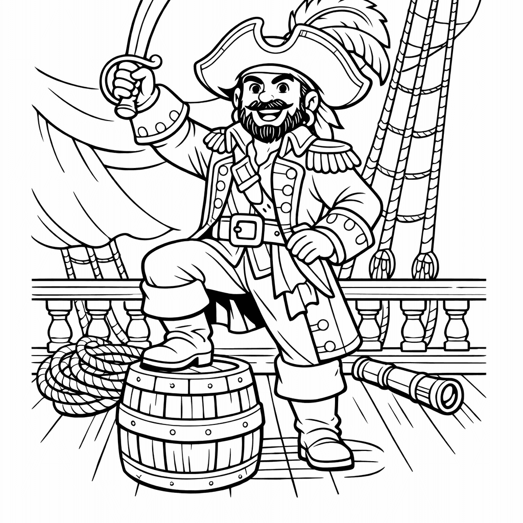 Free printable coloring page: Captain On Deck, for ages 7-12