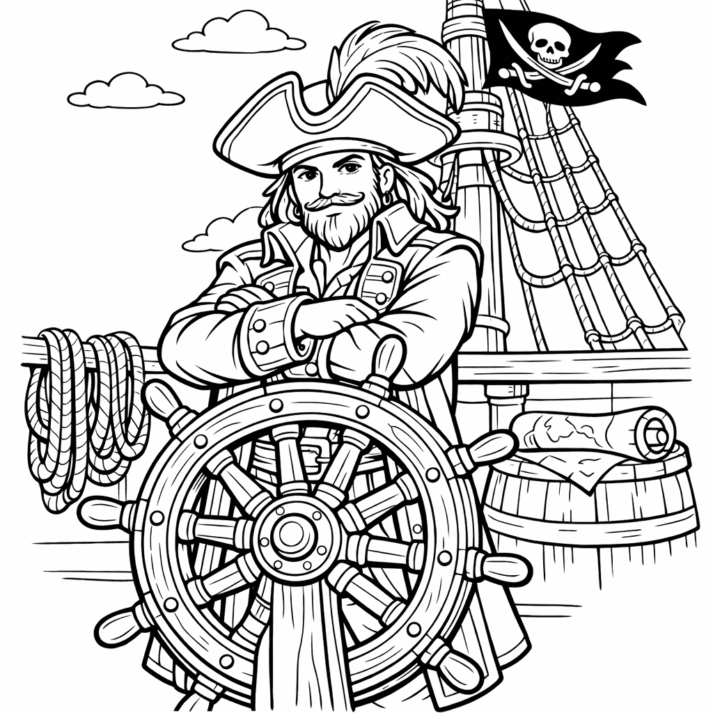 Free printable coloring page: Captain And Sword, for ages 7-12