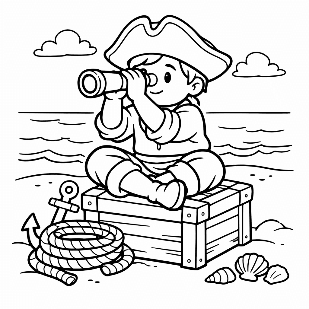Free printable coloring page: Captain And Parrot, for ages 3-6