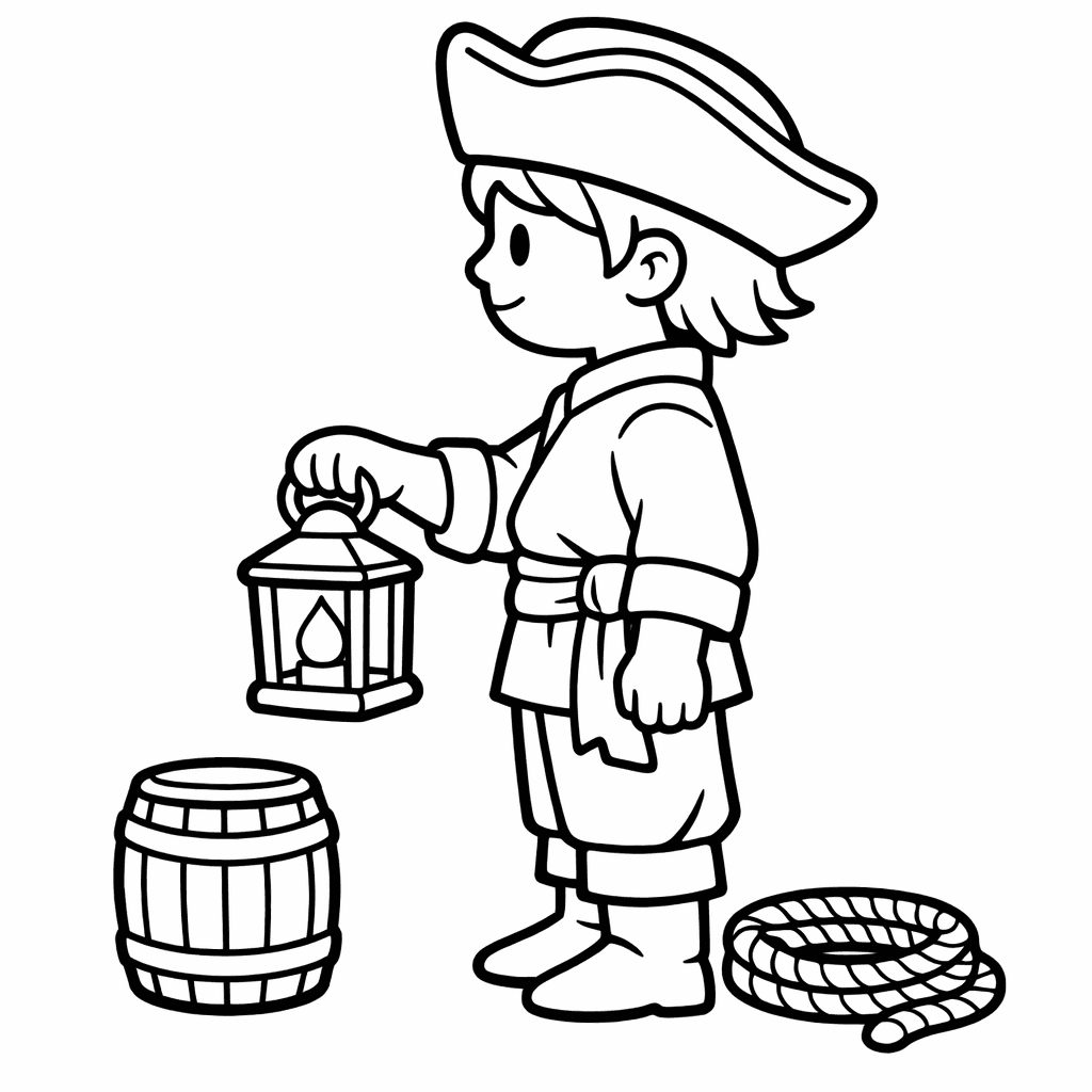 Free printable coloring page: Object Only: A Cute Captain With Clean Outlines, No Background, for ages 3-6