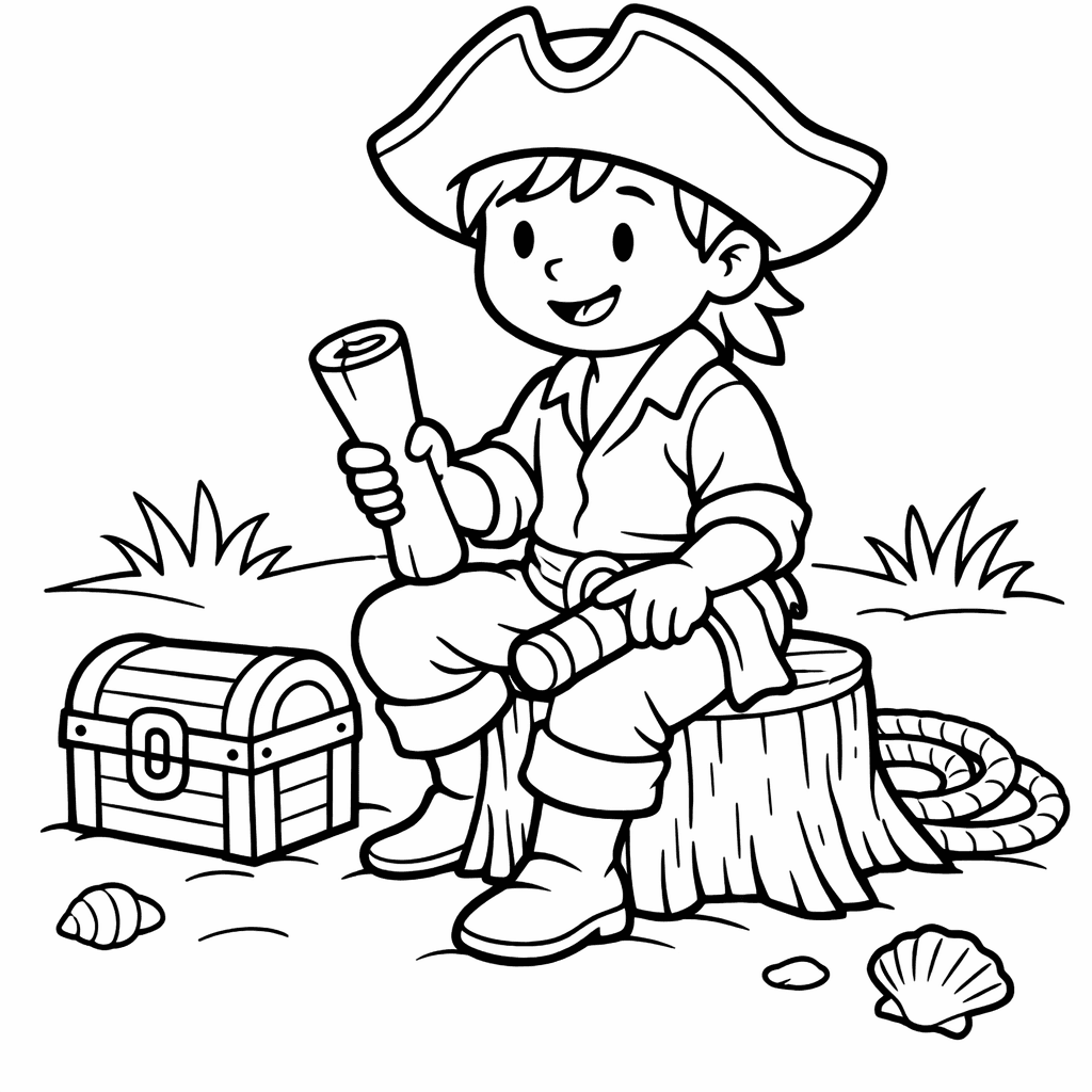 Free printable coloring page: Captain On Deck, for ages 3-6