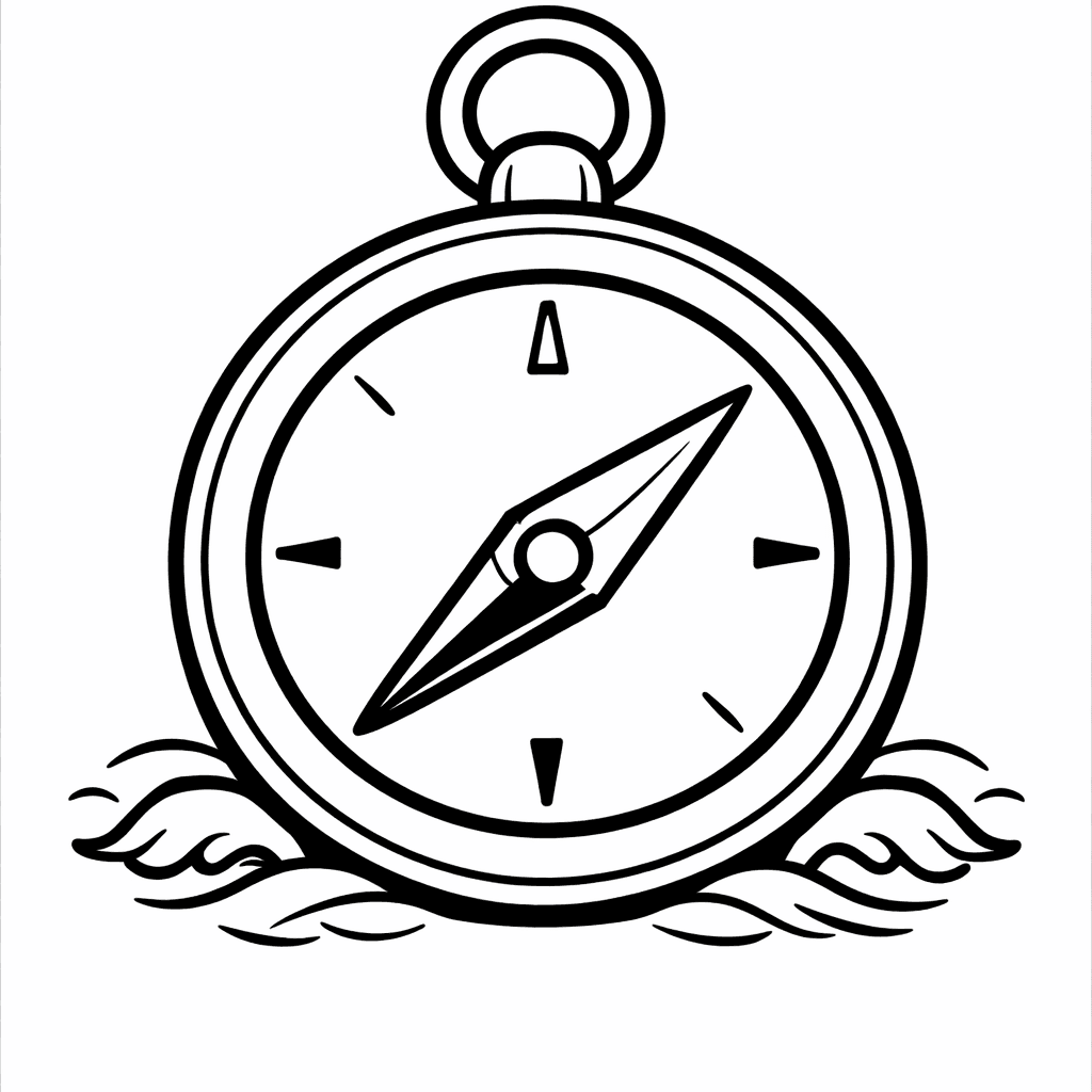 Free printable coloring page: Compass And Treasure, for ages 3-6
