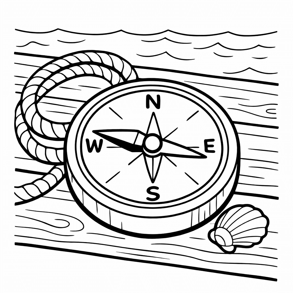 Free printable coloring page: Pirate Compass, for ages 3-6