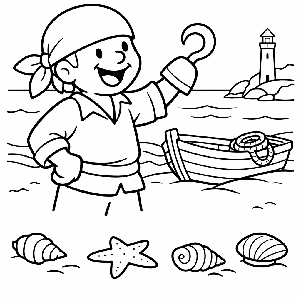 Free printable coloring page: Object Only: A Cute Hook With Clean Outlines,…, for ages 3-6