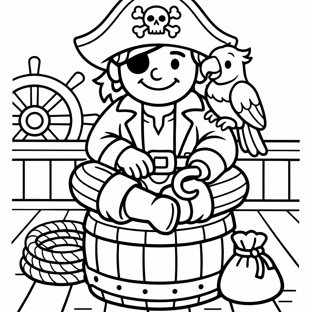 Free printable coloring page: Hook And Map, for ages 3-6