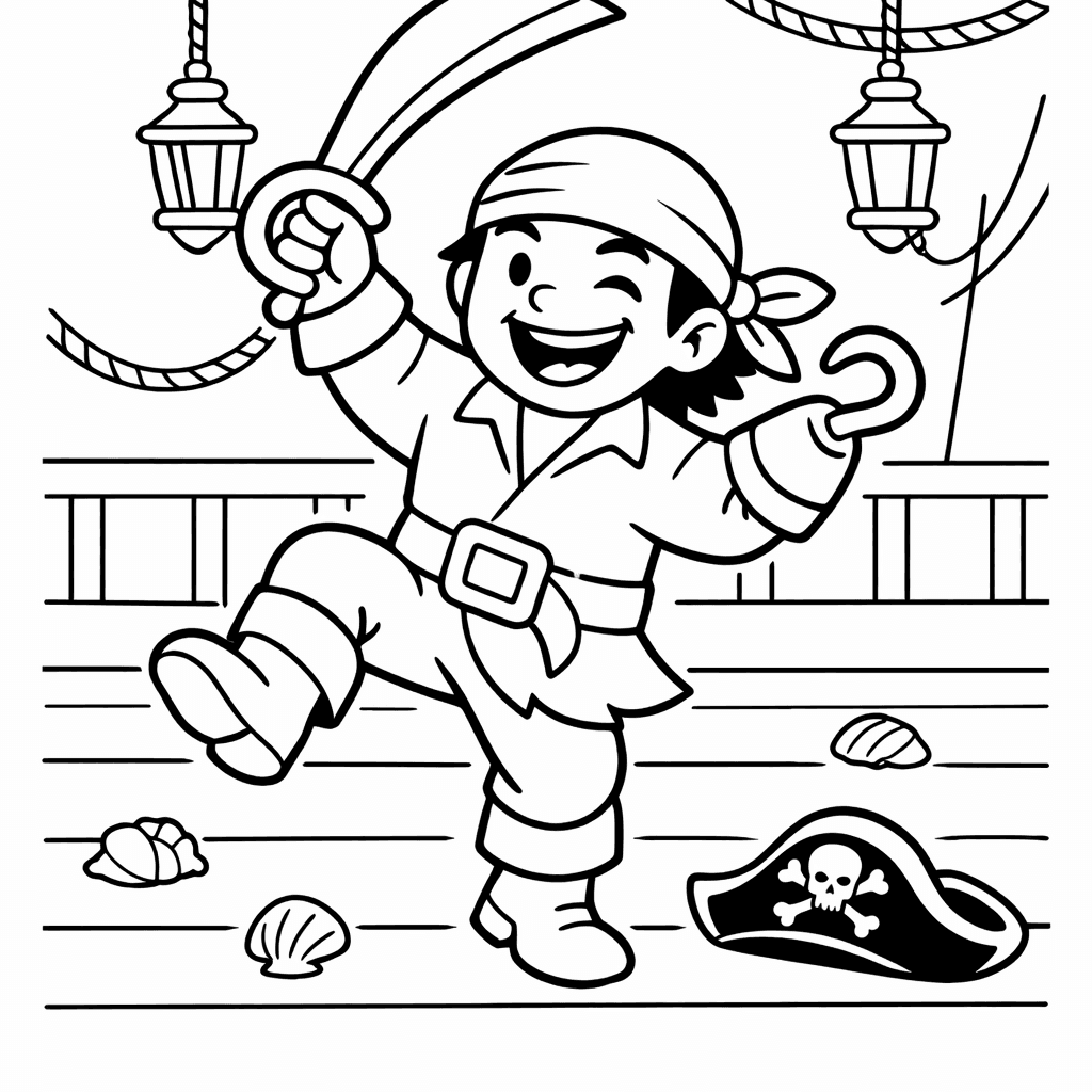 Free printable coloring page: Hook And Treasure, for ages 3-6