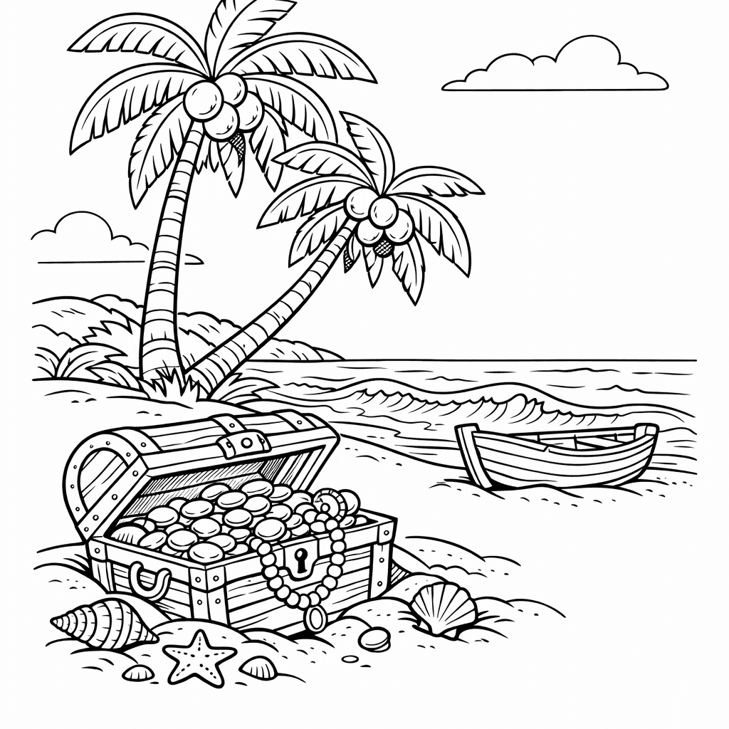 Free printable coloring page: Island And Ship, for ages 7-12