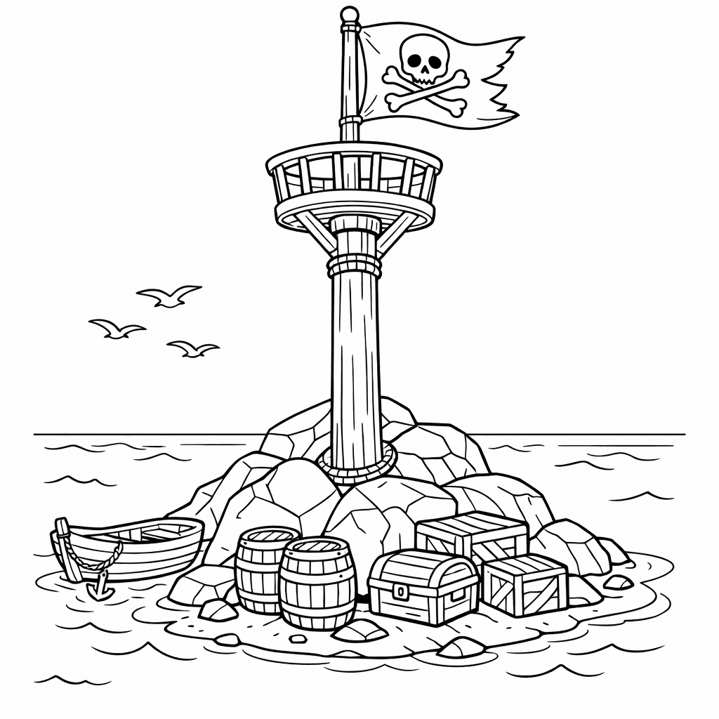 Free printable coloring page: Island And Ship, for ages 7-12