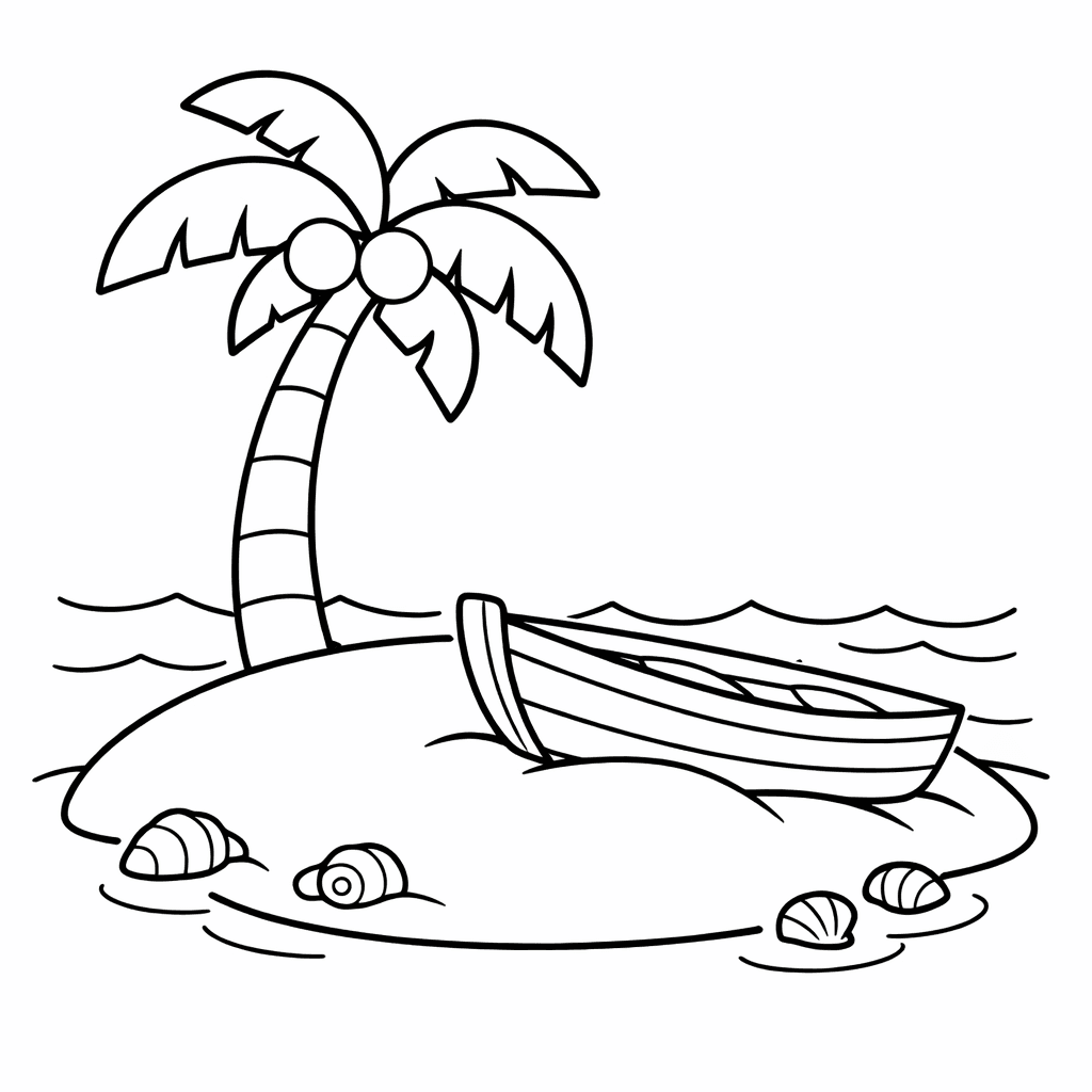 Free printable coloring page: Island With Palm, for ages 3-6
