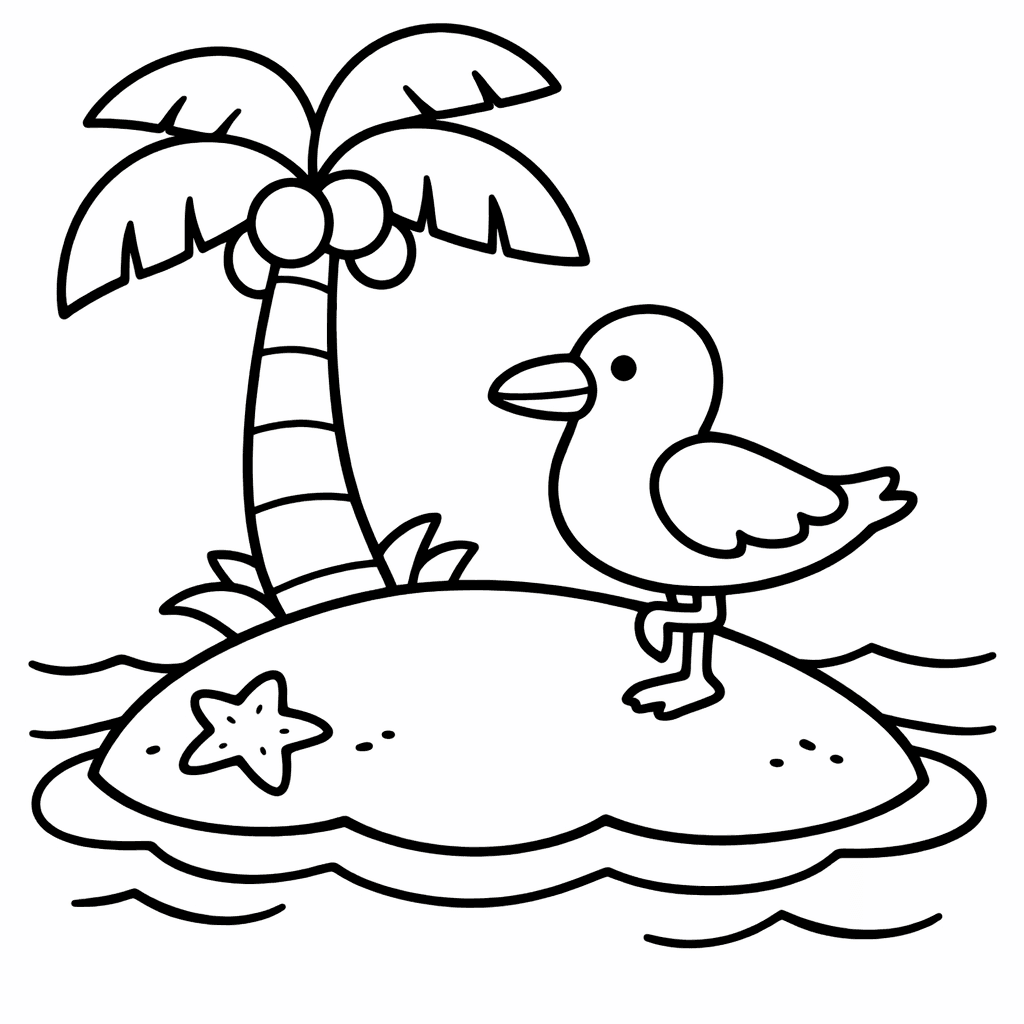 Free printable coloring page: Island With Palm, for ages 3-6