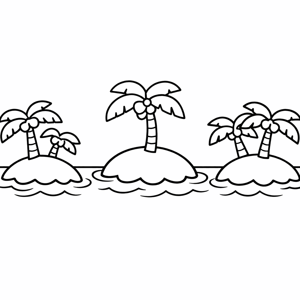 Free printable coloring page: Object Only: A Cute Island With Clean Outlines, No Background, for ages 3-6