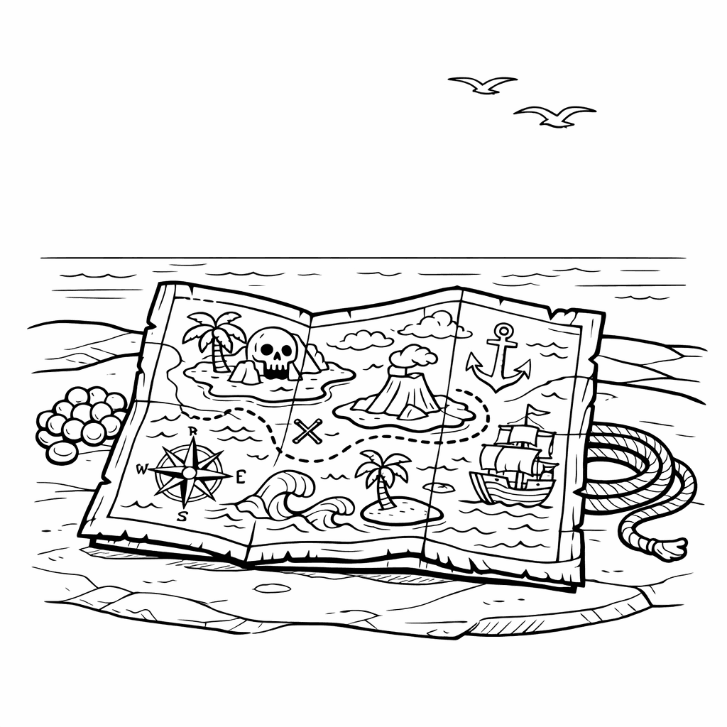 Free printable coloring page: Map And Island, for ages 7-12
