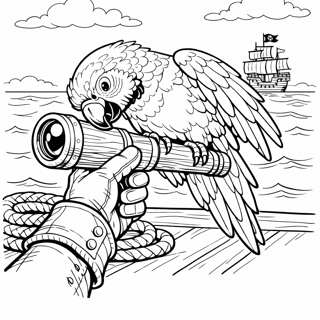 Free printable coloring page: Parrot On Shoulder, for ages 7-12