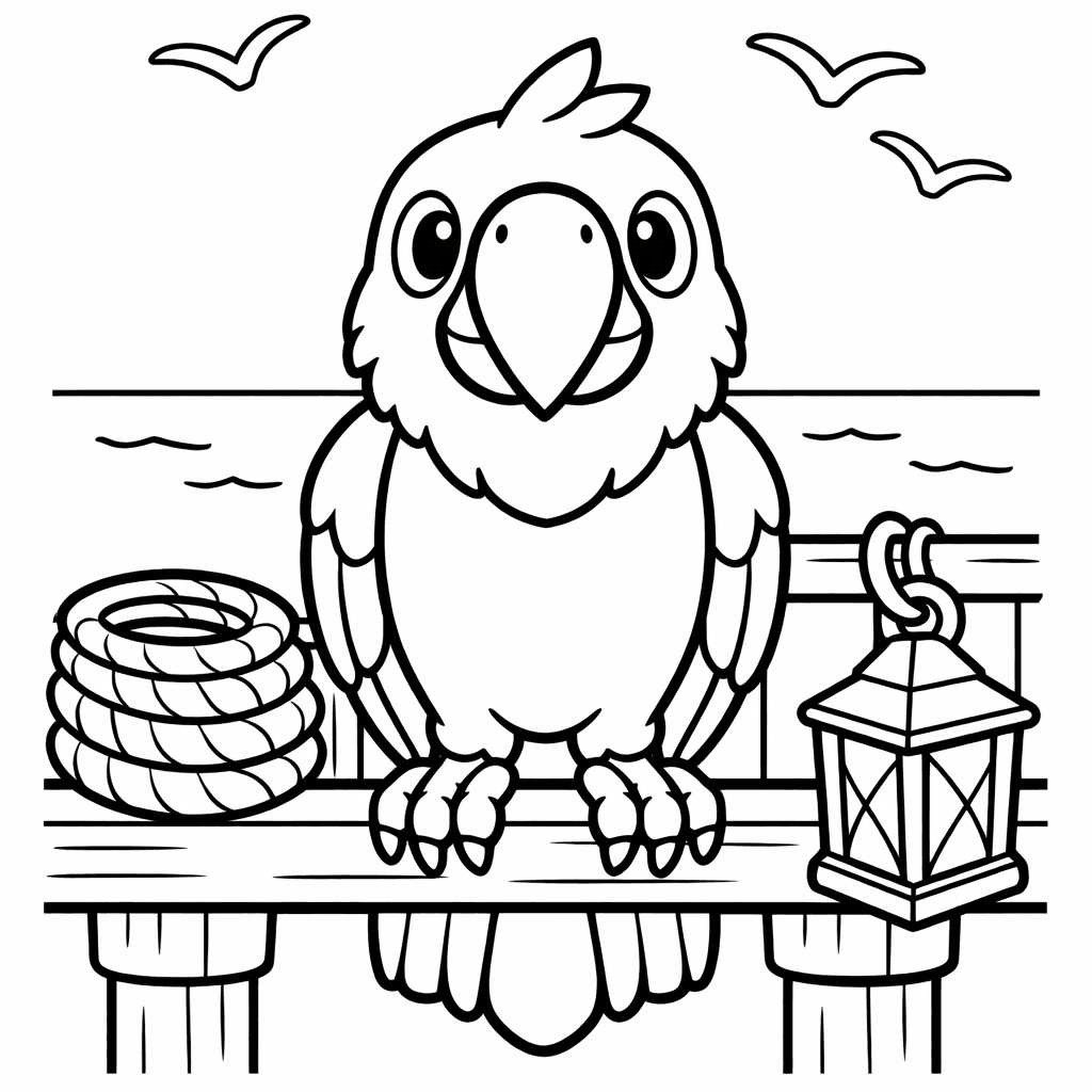 Free printable coloring page: Object Only: A Cute Parrot With Clean Outlines, No Background, for ages 3-6