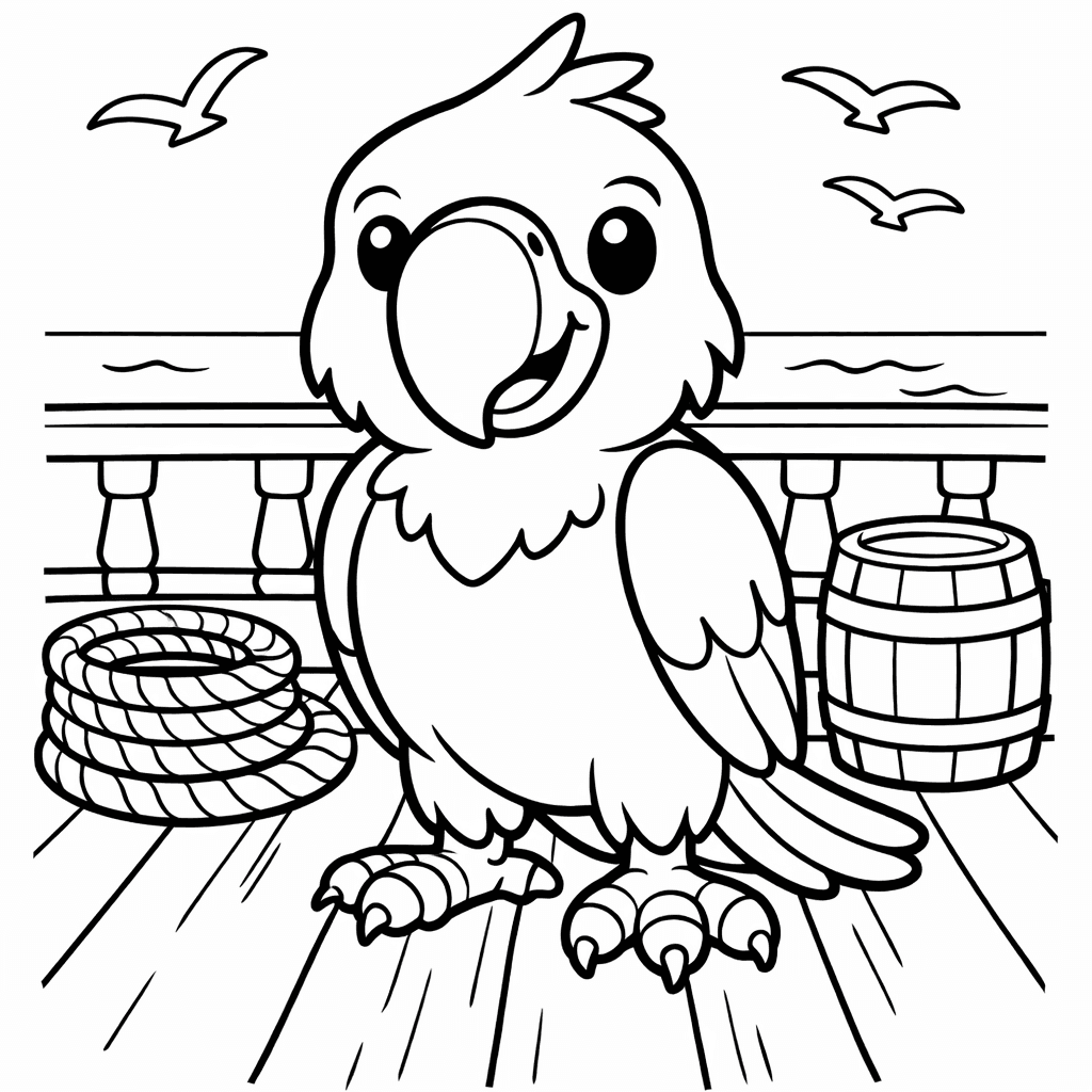 Free printable coloring page: Parrot On Shoulder, for ages 3-6