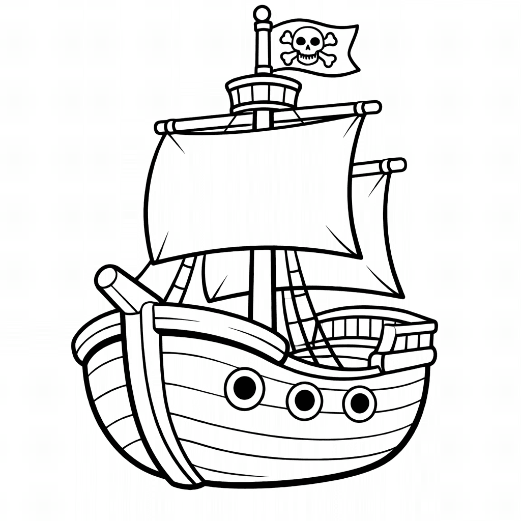 Free printable coloring page: Object Only: A Cute Pirate Ship With Clean…, for ages 3-6