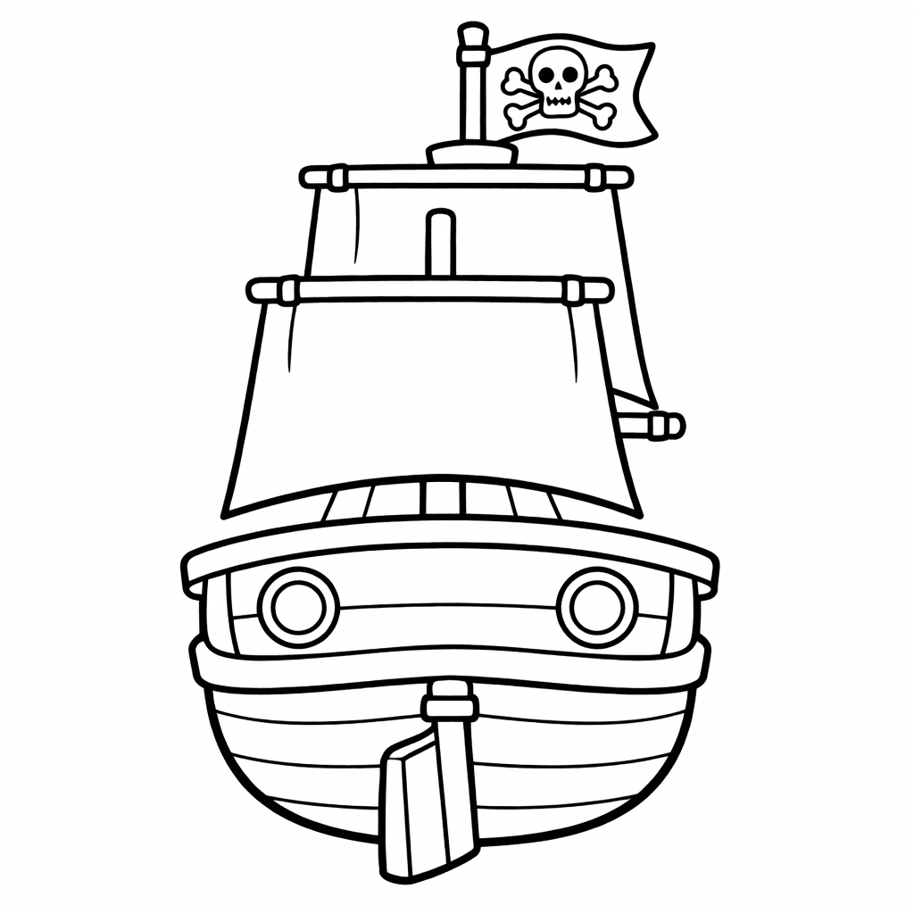 Free printable coloring page: Pirate Ship At Sea, for ages 7-12