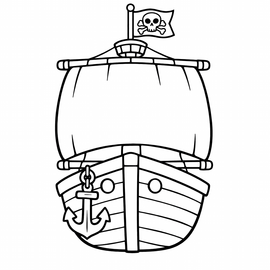 Free printable coloring page: Object Only: Two Or Three Pirate Ships Side By Side, Simple And Adorable, No Background, for ages 3-6