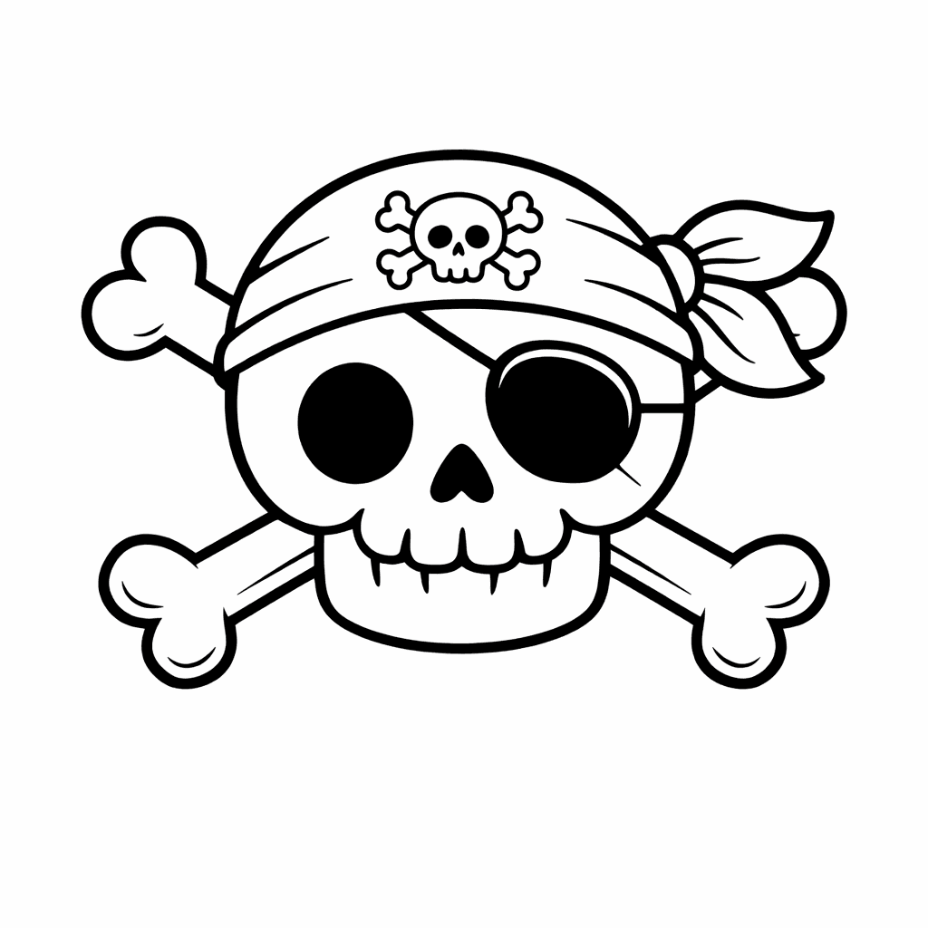 Free printable coloring page: Pirate Skull, for ages 3-6