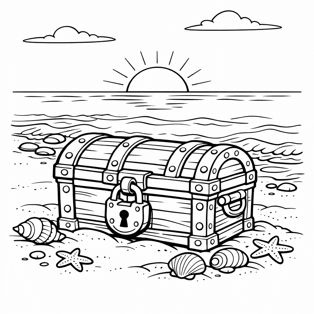 Free printable coloring page: Treasure Chest Open, for ages 7-12