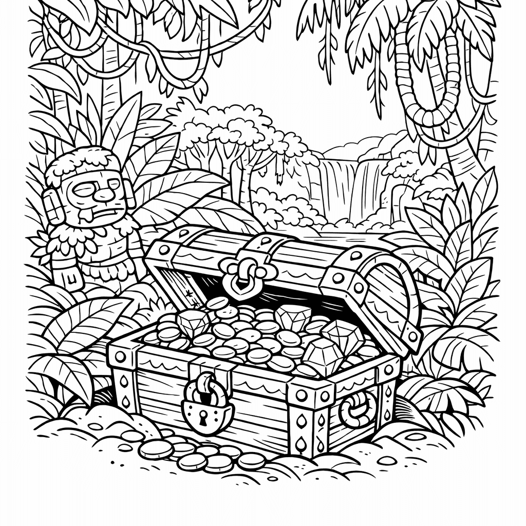 Free printable coloring page: Object Only: Two Or Three Treasure Chests Side By Side, Simple And Adorable, No Background, for ages 7-12