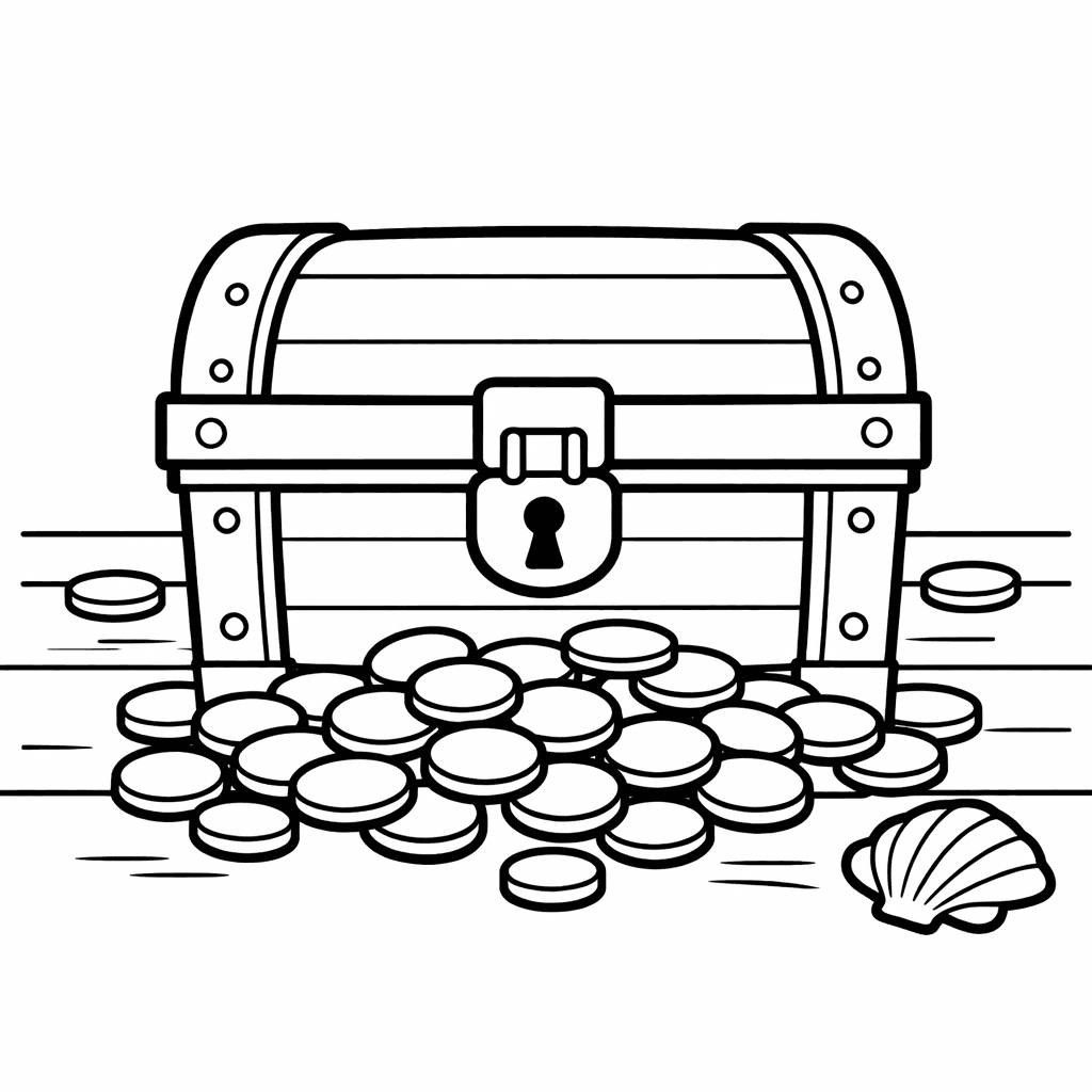 Free printable coloring page: Chest On Beach, for ages 3-6
